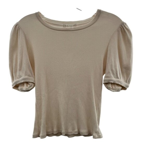 Altar'd State Women's Ribbed Short Sleeve Crop Top Cream Size Medium - Picture 1 of 9